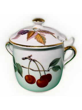 Vintage Sugar Bowl W/lid-Royal Worcester- England Apples & Cherries Design-